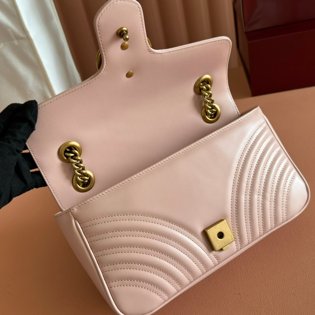 GUCCI MEDIUM MARMONT MATELASSÉ 26 IN LIGHT PINK CALFSKIN