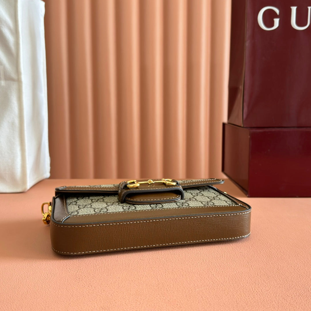 GUCCI HORSEBIT 1955 SMALL 21.5 IN BEIGE EBONY  SUPREME BROWN CALFSKIN GOLD HARDWARE