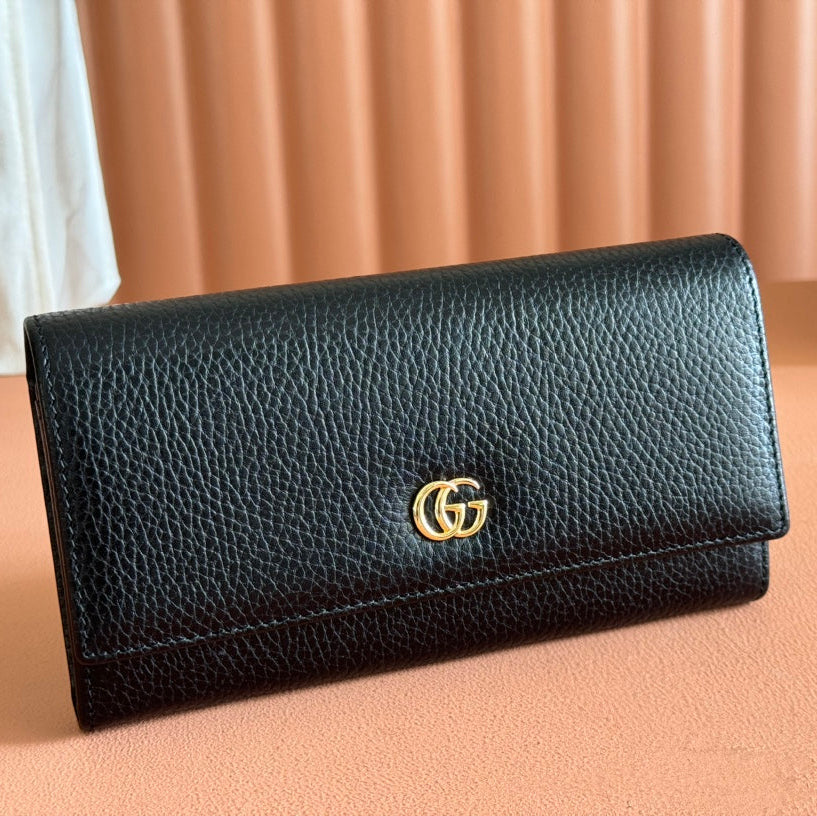 GUCCI MARMONT CONTINENTAL WALLET 19 BLACK IN CALFSKIN