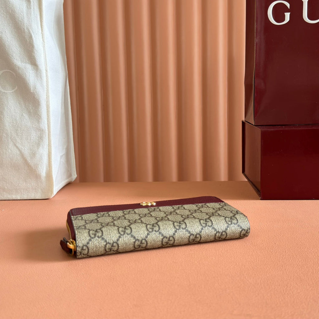 GUCCI MARMONT 19 LONG WALLET IN RED AND BEIGE CALFSKIN