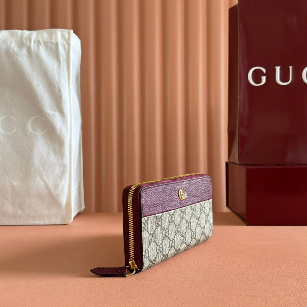 GUCCI MARMONT 19 LONG WALLET IN RED AND BEIGE CALFSKIN