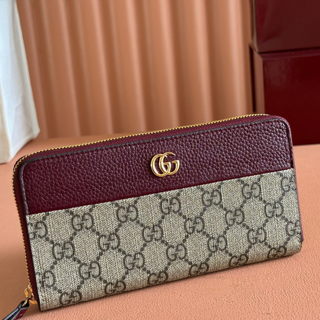 GUCCI MARMONT 19 LONG WALLET IN RED AND BEIGE CALFSKIN