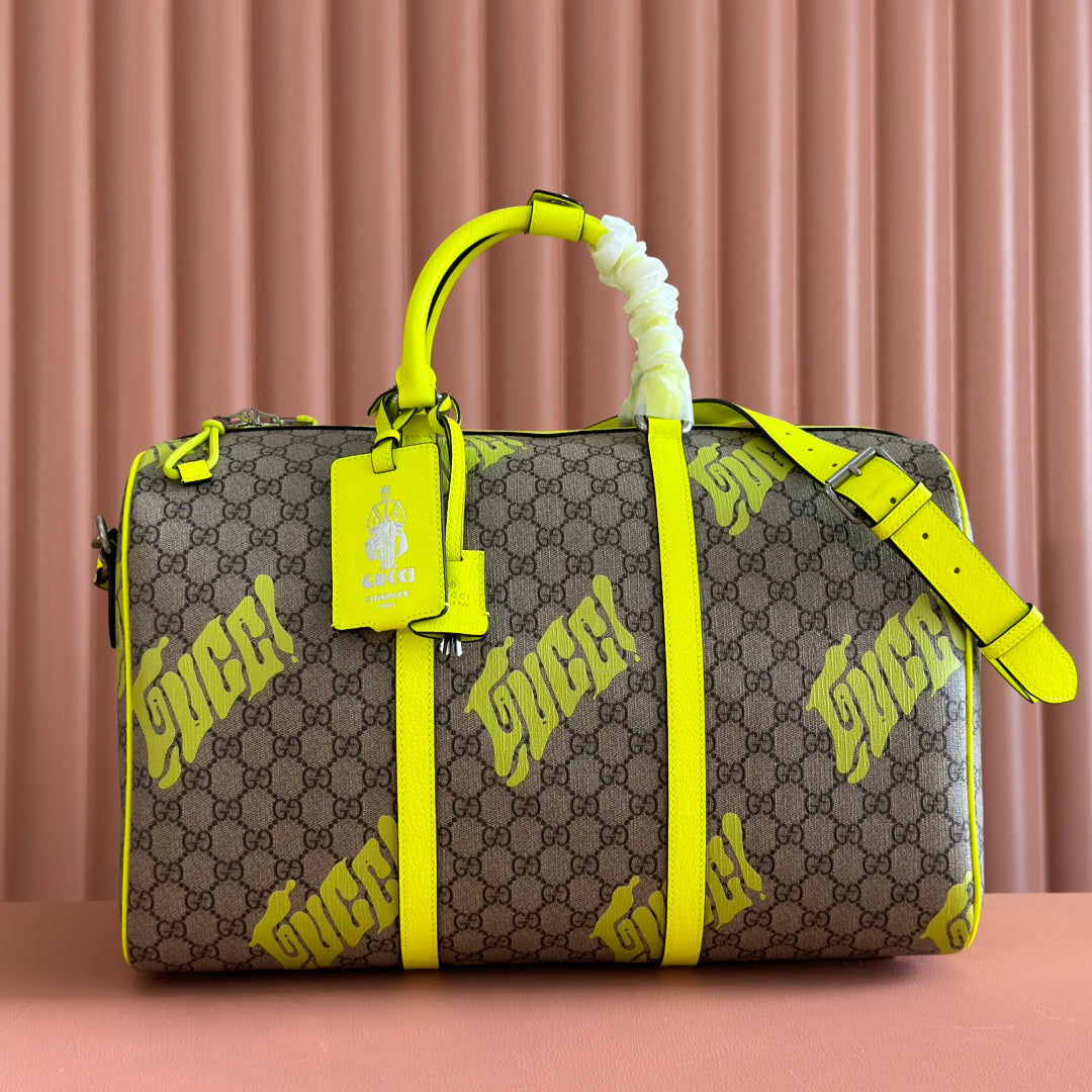 GUCCI CHROMA LARGE DUFFLE BAG 45 LIME GREEN IN  MONOGRAM CANVAS