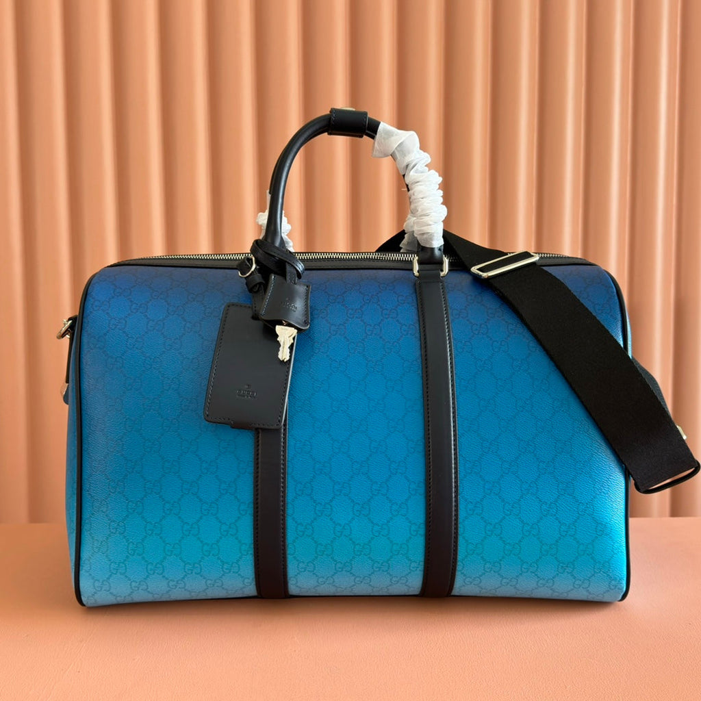 GUCCI CHROMA LARGE DUFFLE BAG 45 BLUE IN  MONOGRAM CANVAS