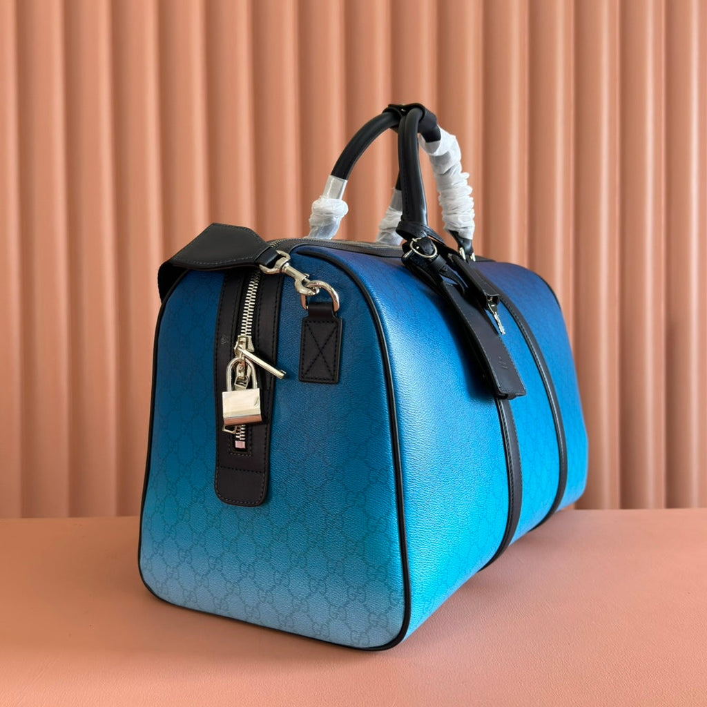 GUCCI CHROMA LARGE DUFFLE BAG 45 BLUE IN  MONOGRAM CANVAS