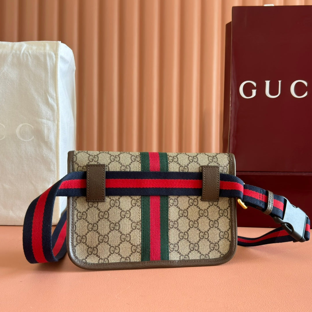 GUCCI OPHIDIA BELT BAG 24 IN BEIGE AND DARK BROWN CANVAS
