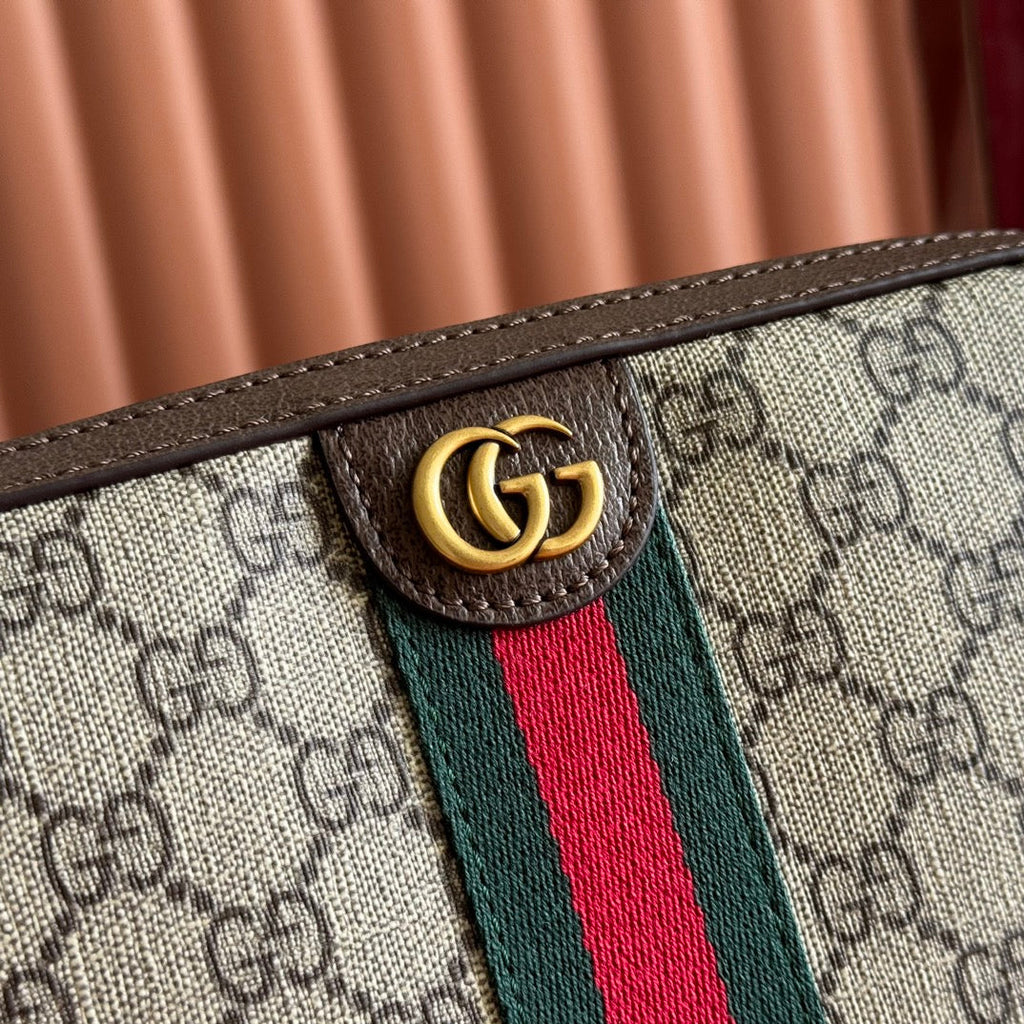 GUCCI OPHIDIA SMALL CROSSBODY BAG 24 IN BEIGE CANVAS AND BROWN CALFSKIN