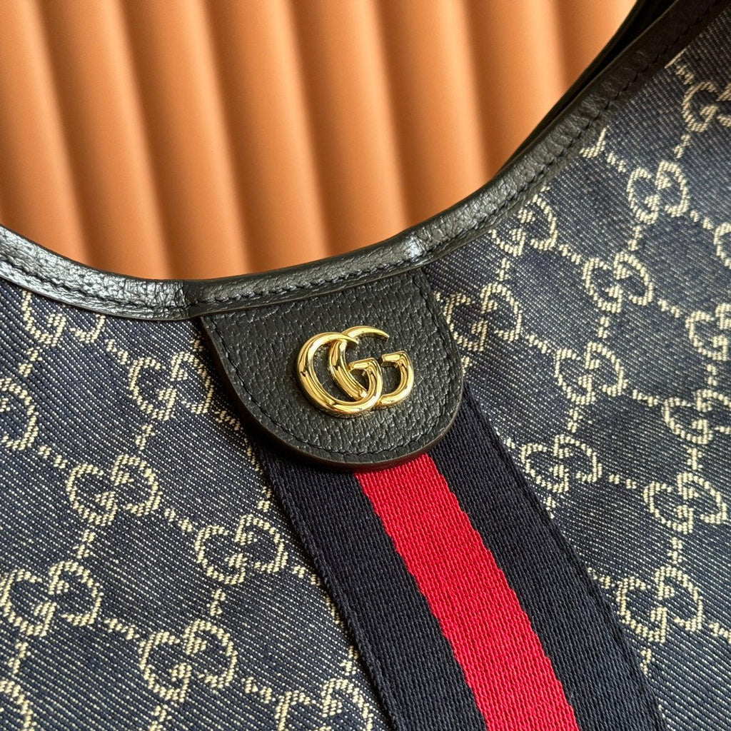GUCCI GIGLIO LARGE TOTE BAG 60 IN BLUE AND WHITE  DENIM