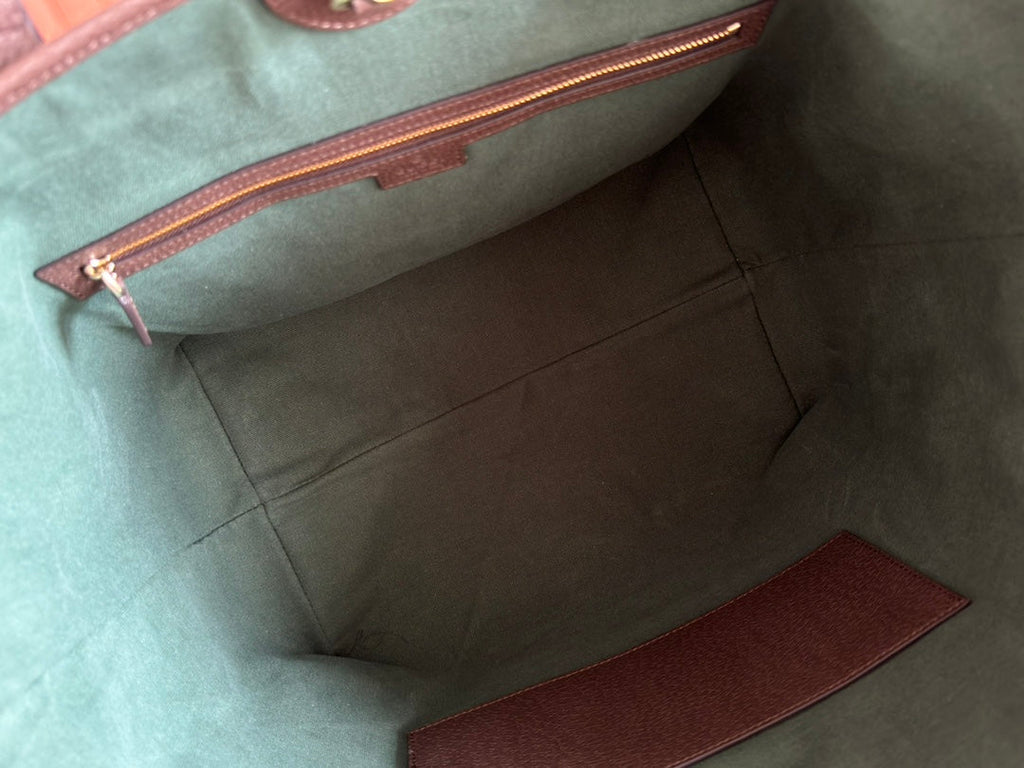 GUCCI OPHIDIA MEDIUM TOTE BAG 31 BEIGE AND DARK BROWN CANVAS