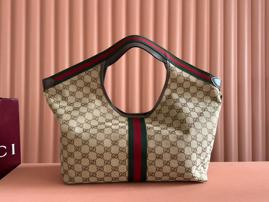 GUCCI GIGLIO LARGE TOTE BAG 60 IN BEIGE AND DARK BROWN  CANVAS