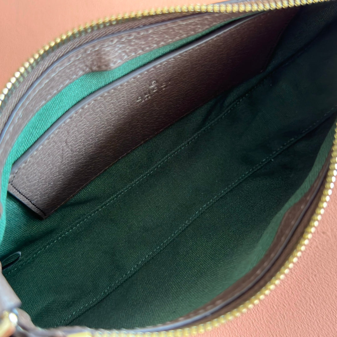 GUCCI OPHIDIA SMALL SHOULDER BAG 26 IN BEIGE AND DARK BROWN CANVAS