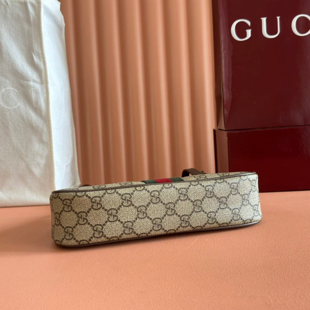 GUCCI OPHIDIA SMALL SHOULDER BAG 26 IN BEIGE AND DARK BROWN CANVAS
