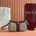GUCCI OPHIDIA SMALL SHOULDER BAG 26 IN BROWN CANVAS REDDISH BROWN LEATHER TRIM