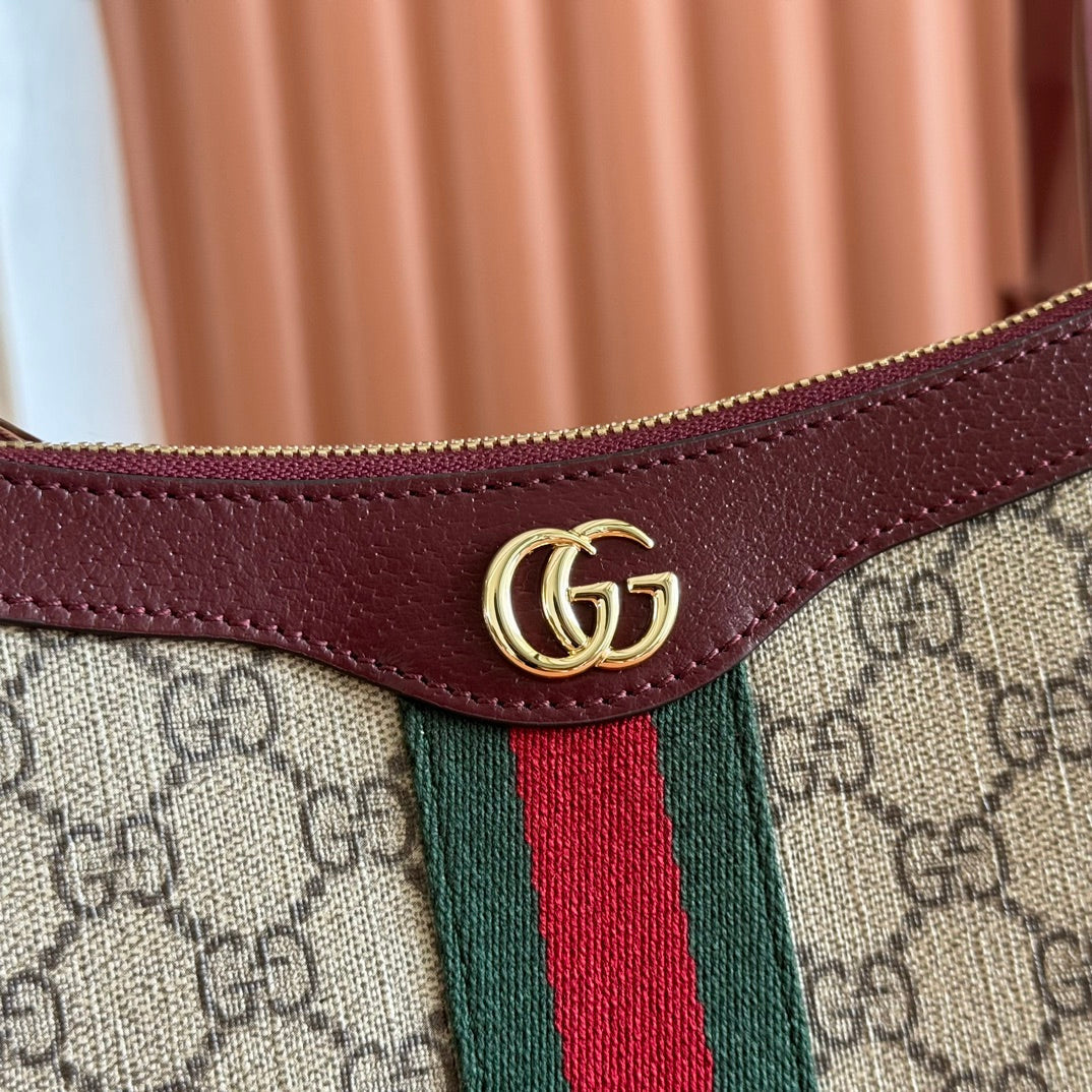 GUCCI OPHIDIA SMALL SHOULDER BAG 26 IN BROWN CANVAS REDDISH BROWN LEATHER TRIM
