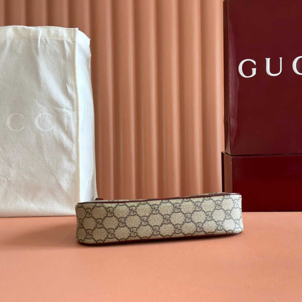 GUCCI OPHIDIA SMALL SHOULDER BAG 26 IN BROWN CANVAS REDDISH BROWN LEATHER TRIM