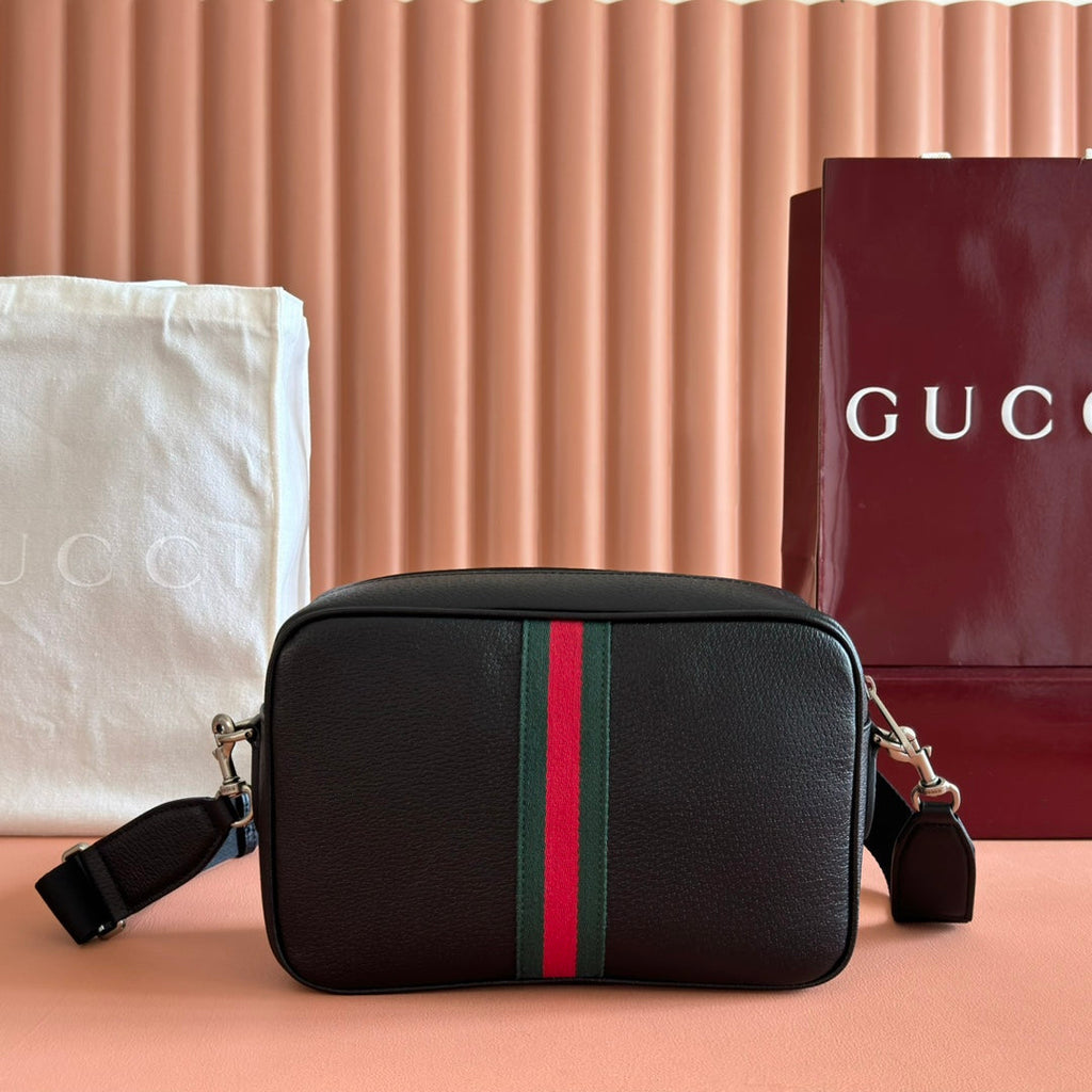 GUCCI 25S OPHIDIA CROSSBODY BAG 28 IN BLACK CALFSKIN