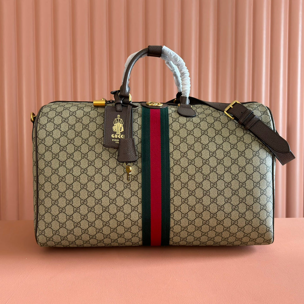 GUCCI 26S DUFFLE BAG 52 IN BEIGE AND DARK BROWN CANVAS