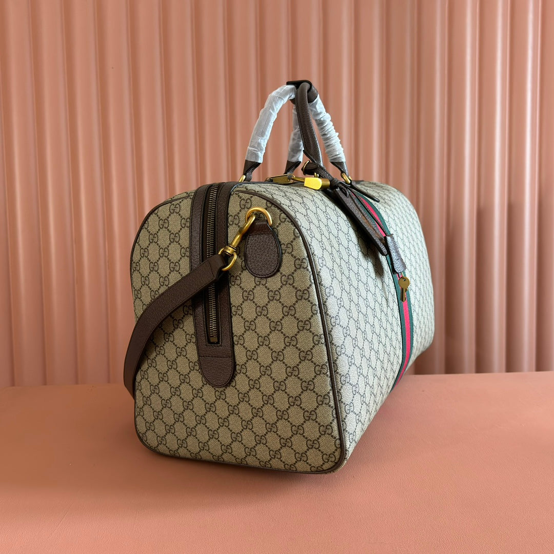 GUCCI 26S DUFFLE BAG 52 IN BEIGE AND DARK BROWN CANVAS