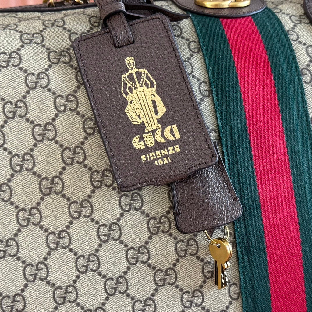 GUCCI 26S DUFFLE BAG 52 IN BEIGE AND DARK BROWN CANVAS
