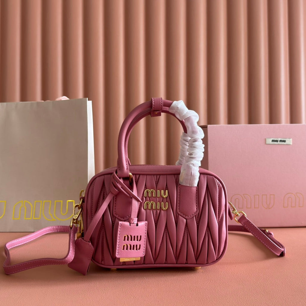 MIUMIU 26S ARCADIE MATELASSE BAG 19 IN DUSTY ROSE PINK CALFSKIN GOLD HARDWARE