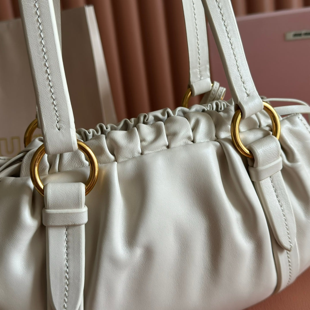 MIUMIU 26S JOIE HAND BAG 32 IN WHITE SHINY LAMBSKIN GOLD HARDWARE