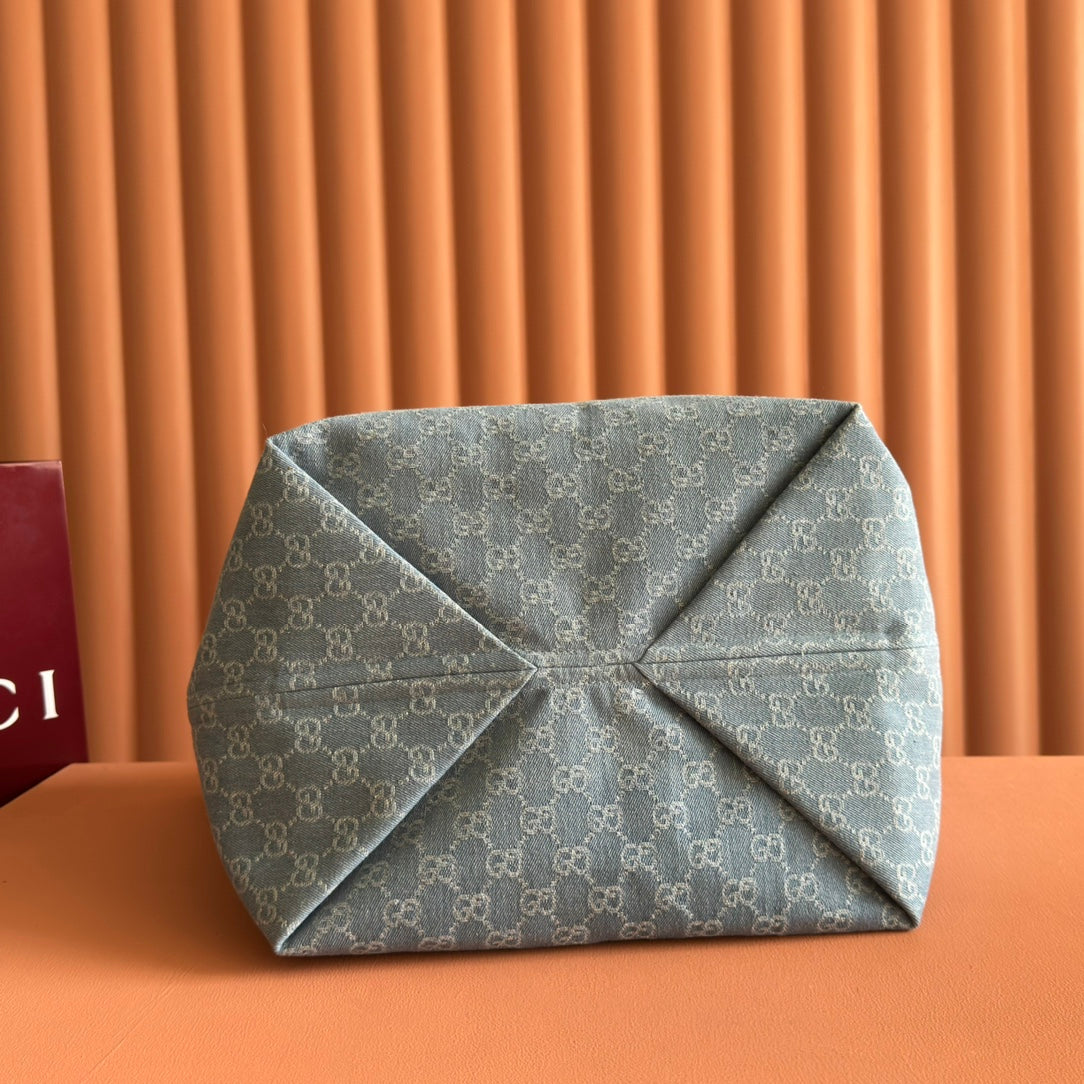 GUCCI 25S TOTISSIMA LARGE TOTE BAG 30 IN BLUE AND WHITE CANVAS