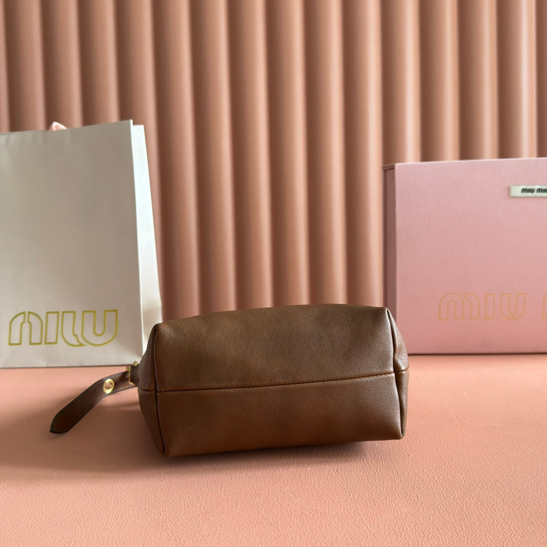 MIUMIU 26S CORDUROY POUCH BAG 25 IN BROWN CALFSKIN GOLD HARDWARE