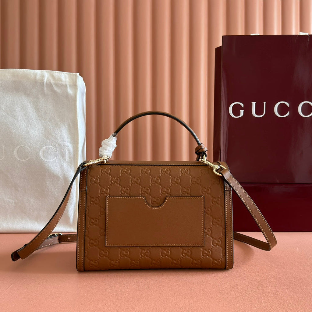 GUCCI 26S PADLOCK BAG 26 IN BROWN EMBOSSED CALFSKIN