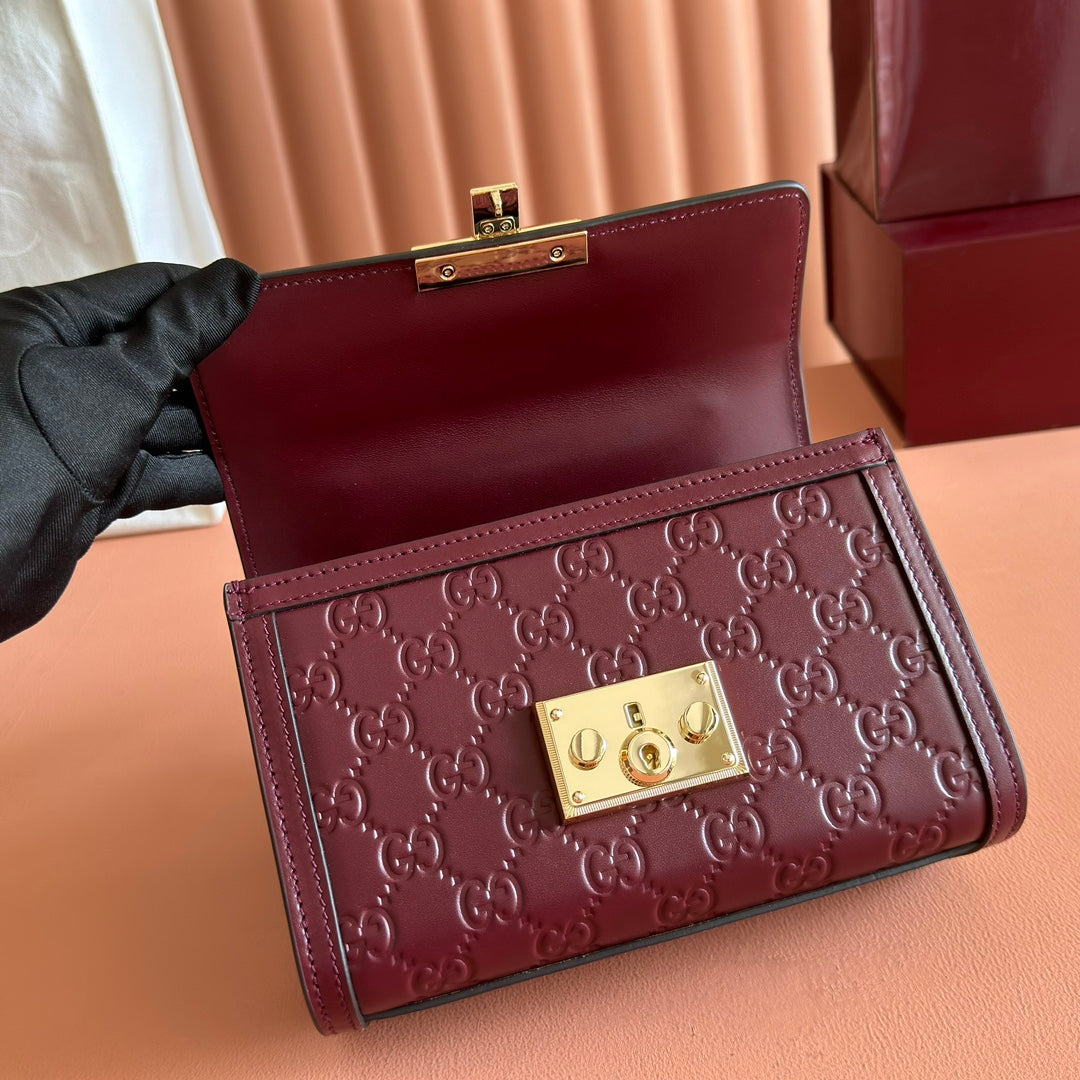 GUCCI 26S PADLOCK BAG 20 IN DARK RED EMBOSSED CALFSKIN