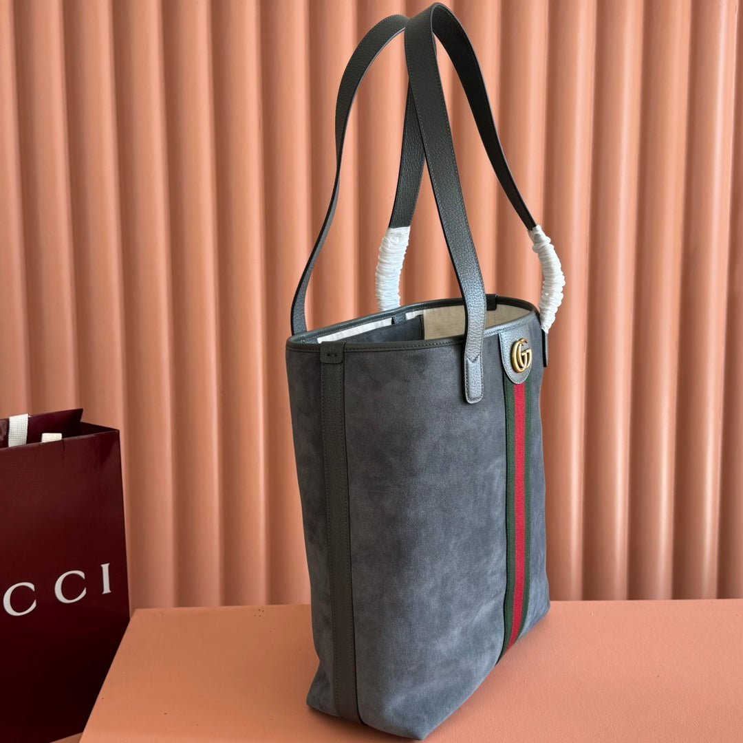 GUCCI 25S OPHIDIA MEDIUM TOTE 36 CM IN GREY SUEDE