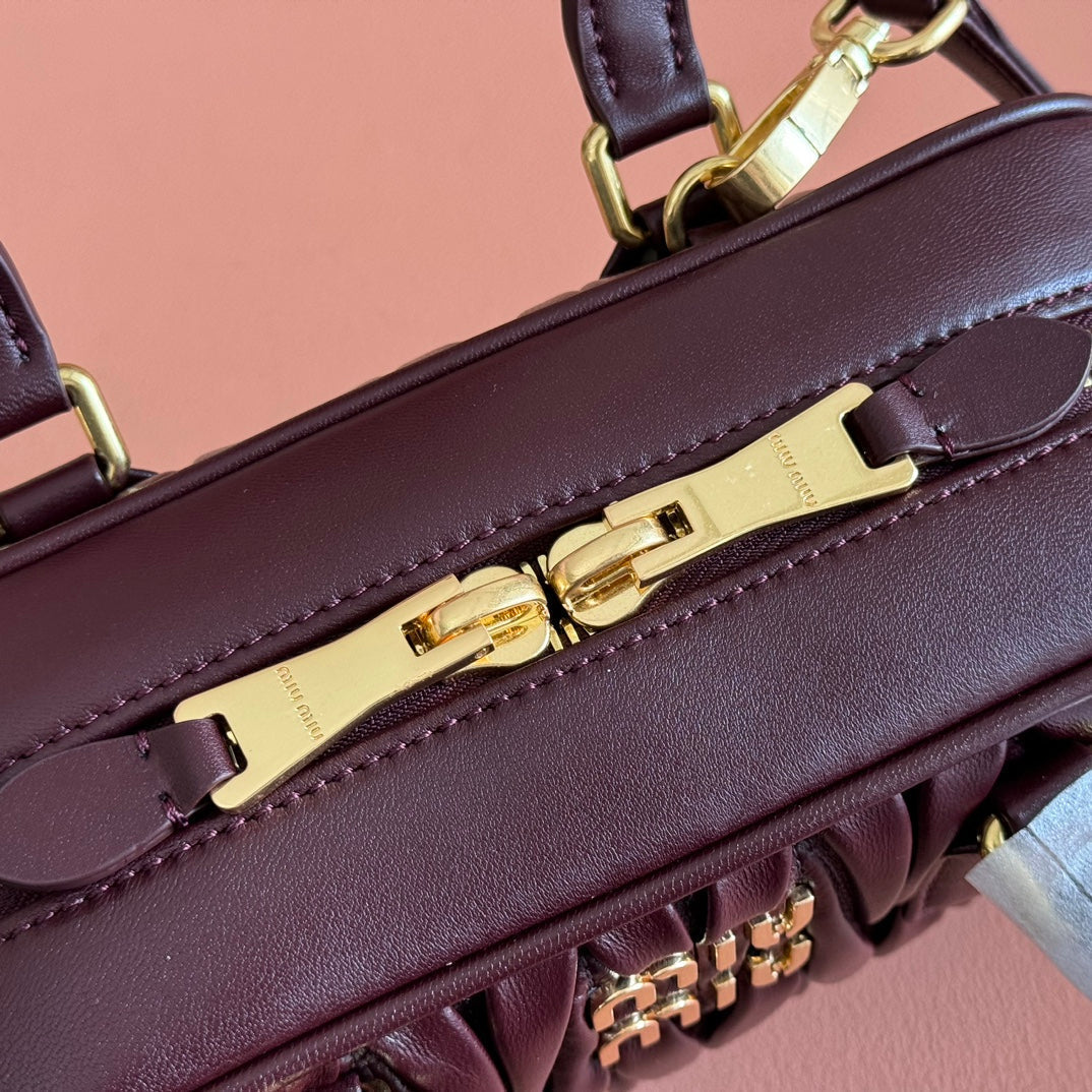 MIUMIU 26S ARCADIE MATELASSE BAG 22 IN DARK BROWN CALFSKIN GOLD HARDWARE