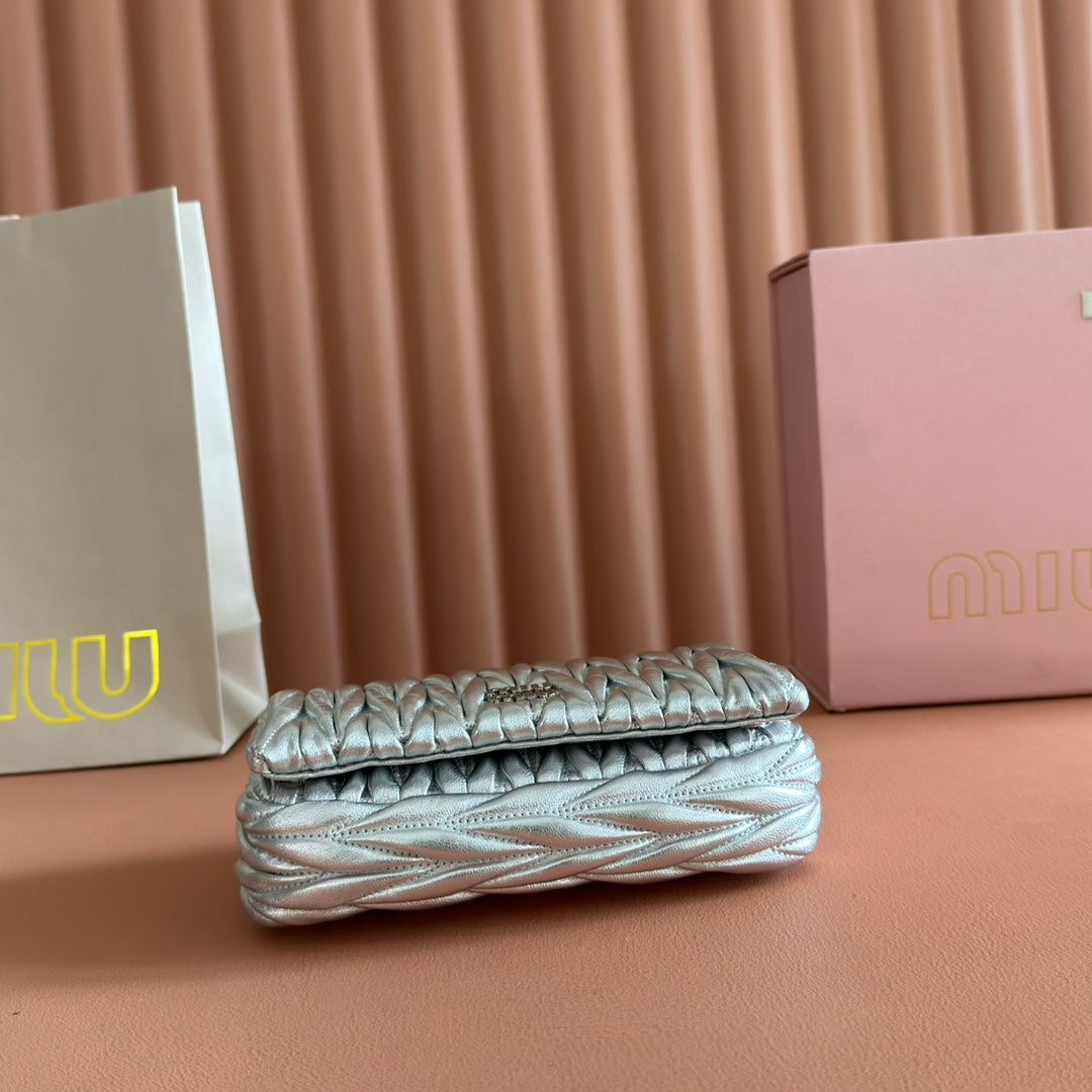 MIUMIU 26S MATELASSE MINI BAG 18 IN SILVER CALFSKIN SILVER HARDWARE
