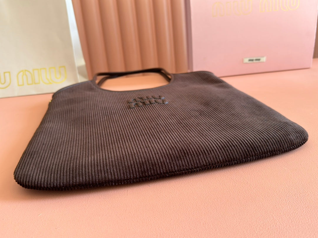 MIUMIU 26S IVY 40 TOTE IN CHOCOLATE BROWN CANVAS AND DARK BROWN CALFSKIN