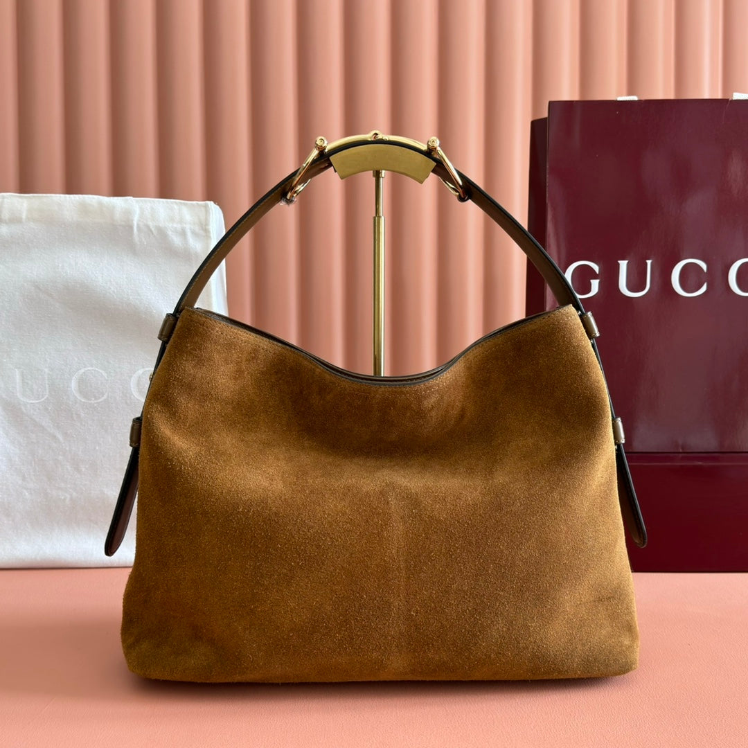 GUCCI 26S TOP HANDLE BAG 35 IN BROWN SUEDE