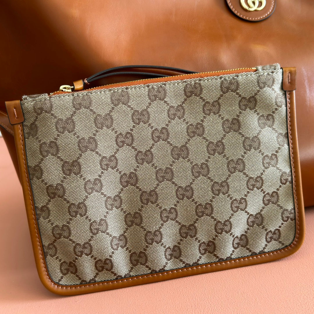 GUCCI 26S GIGLIO LARGE TOTE BAG 60 IN DARK BROWN SHINY CALFSKIN