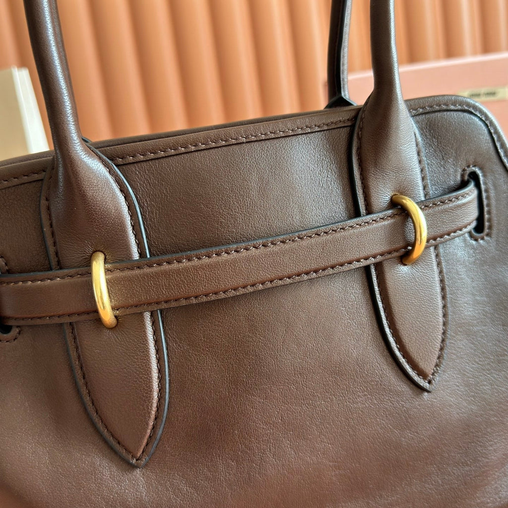 MIUMIU 26S BORSA AVENTURE BAG 30 IN DARK BROWN CALFSKIN GOLD HARDWARE