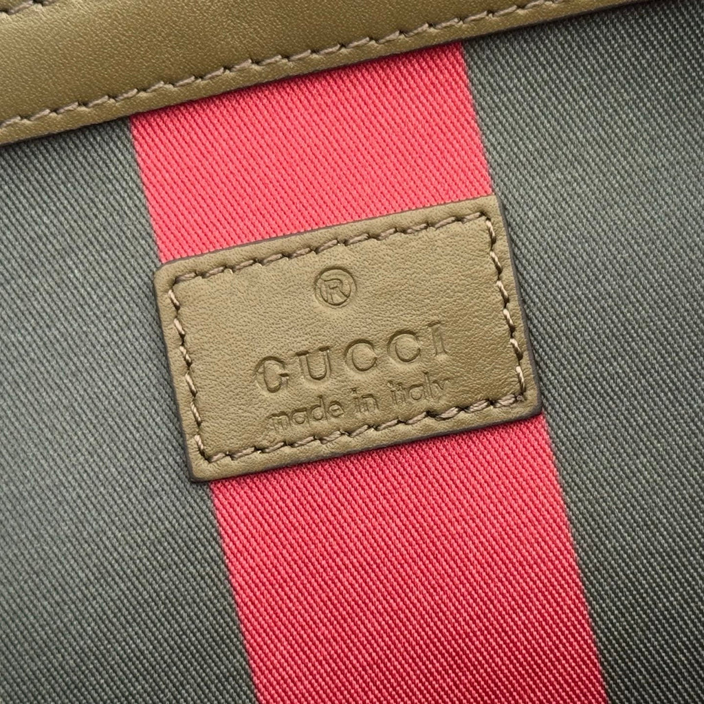 GUCCI 26S TOTE BAG 38 IN DARK BEIGE AND MOSS GREEN CANVAS