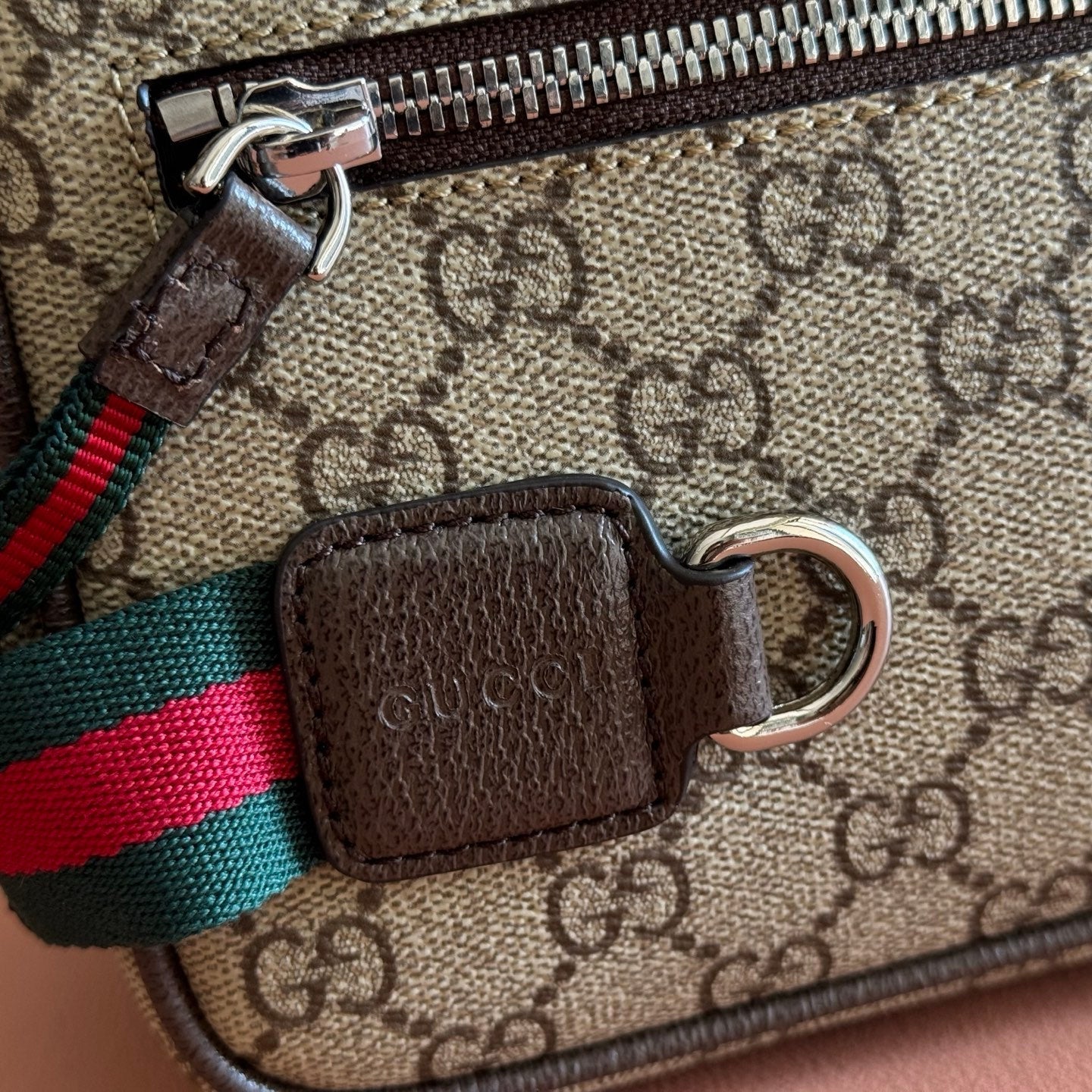 GUCCI 26S  TOILETRY CASE 28 IN DARK BEIGE AND BROWN CANVAS