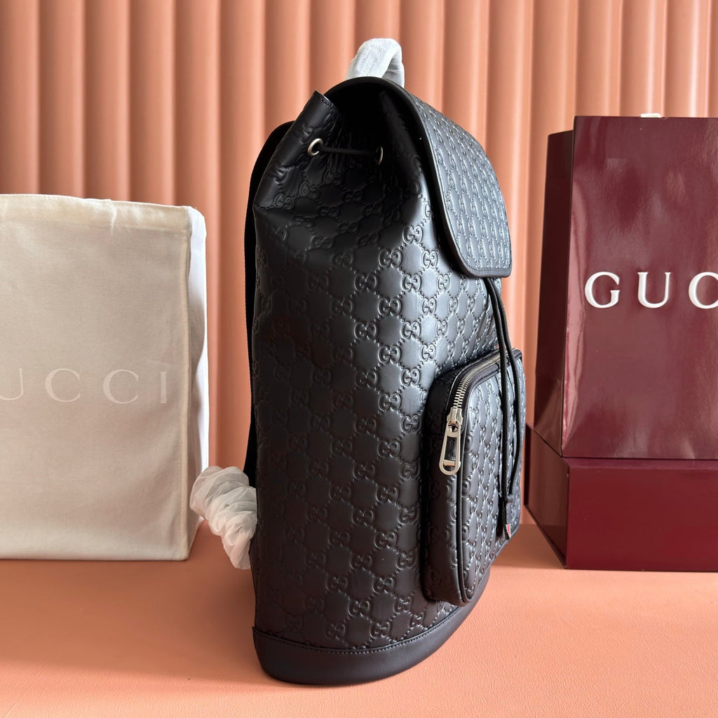 GUCCI 26S  EMBLEM BACKPACK 44 IN BLACK EMBOSSED CALFSKIN