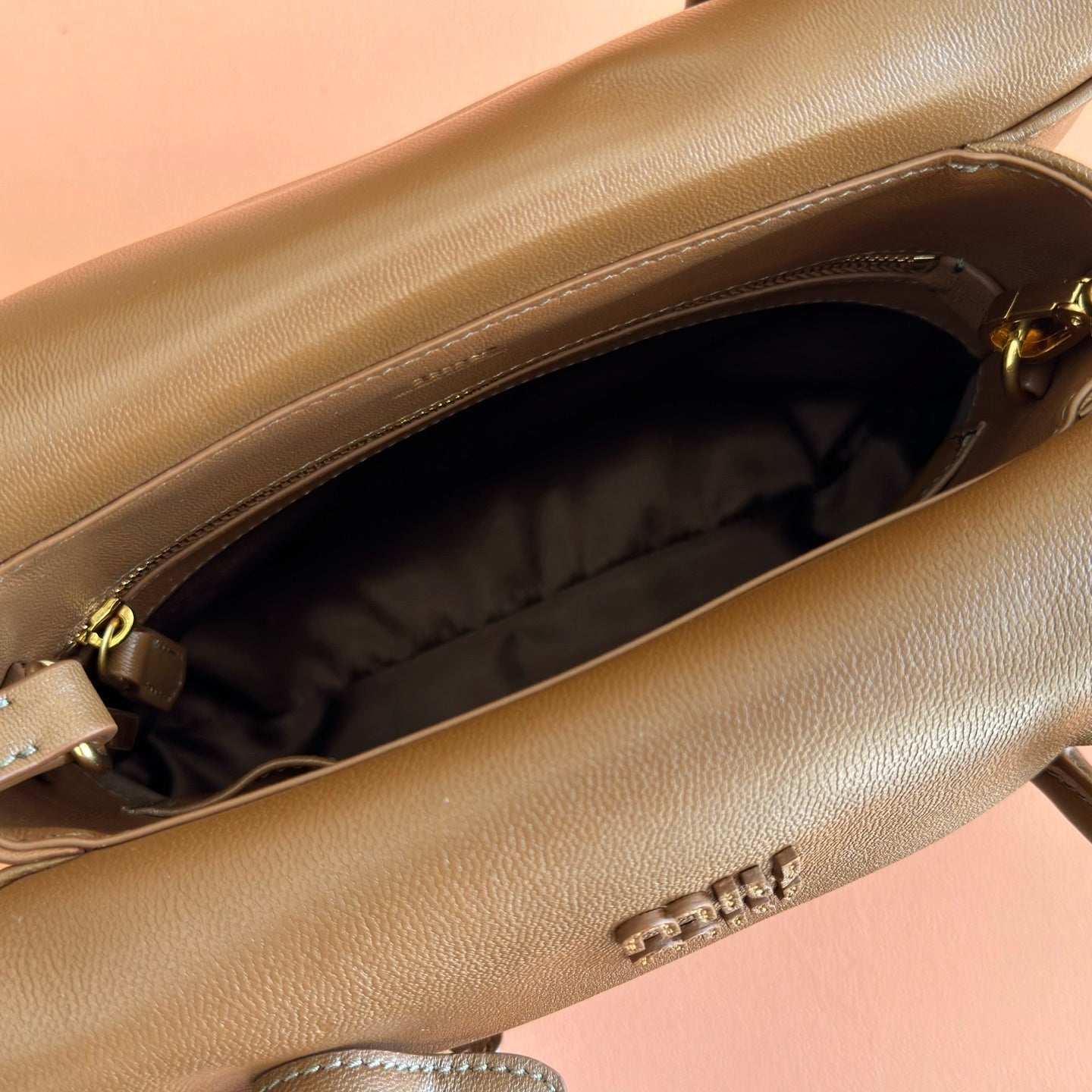 MIUMIU 26S SOLITAIRE BAG 28 IN DARK BROWN CALFSKIN GOLD HARDWARE