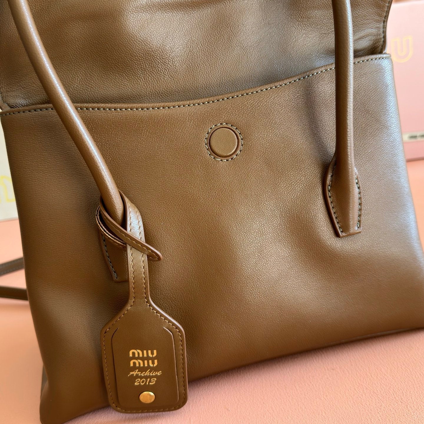 MIUMIU 26S SOLITAIRE BAG 28 IN DARK BROWN CALFSKIN GOLD HARDWARE