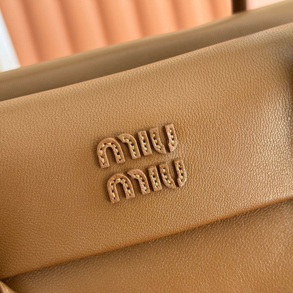 MIUMIU 26S SOLITAIRE BAG 28 IN DARK BROWN CALFSKIN GOLD HARDWARE