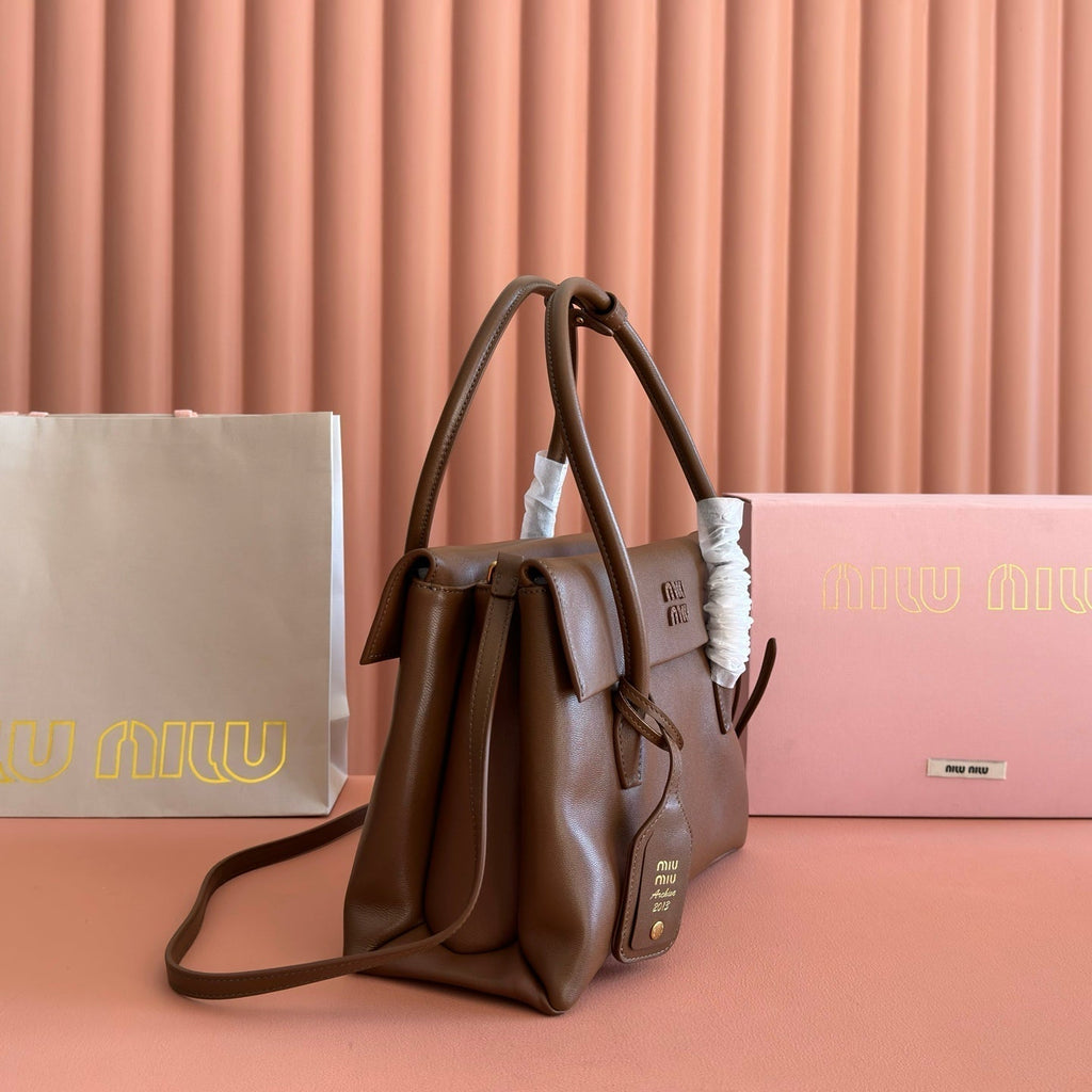 MIUMIU 26S SOLITAIRE BAG 28 IN DARK BROWN CALFSKIN GOLD HARDWARE