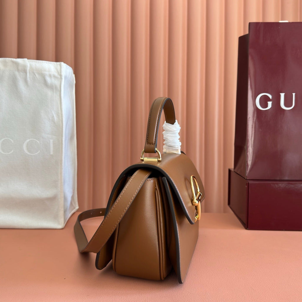 GUCCI 26S SIENA TOP HANDLE BAG 25 IN BROWN CALFSKIN