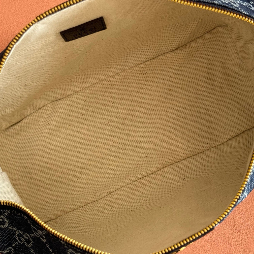 GUCCI 26S GIGLIO TOP HANDLE BAG 27 IN BLUE AND WHITE DENIM