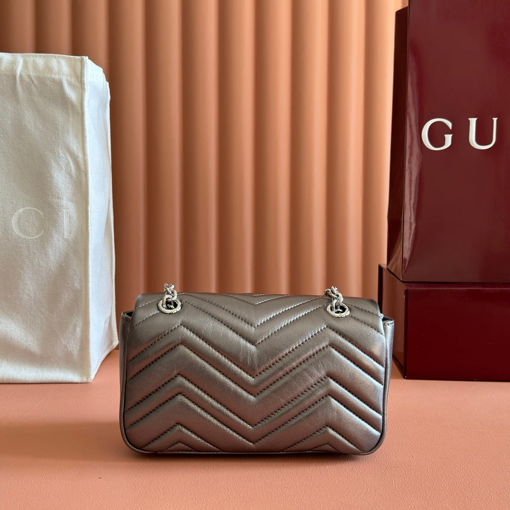 GUCCI 26S  MARMONT BAG 22 IN WARM GRAY BROWN LAMBSKIN