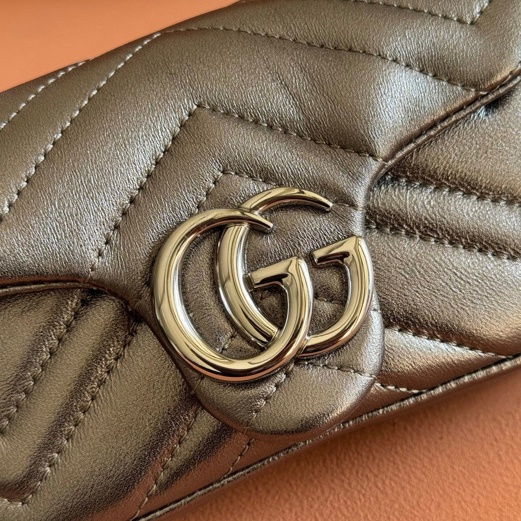 GUCCI 26S  MARMONT BAG 16 IN WARM GRAY BROWN LAMBSKIN