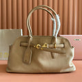MIUMIU 26S BORSA AVENTURE BAG 44 IN DARK BEIGE LAMBSKIN GOLD HARDWARE