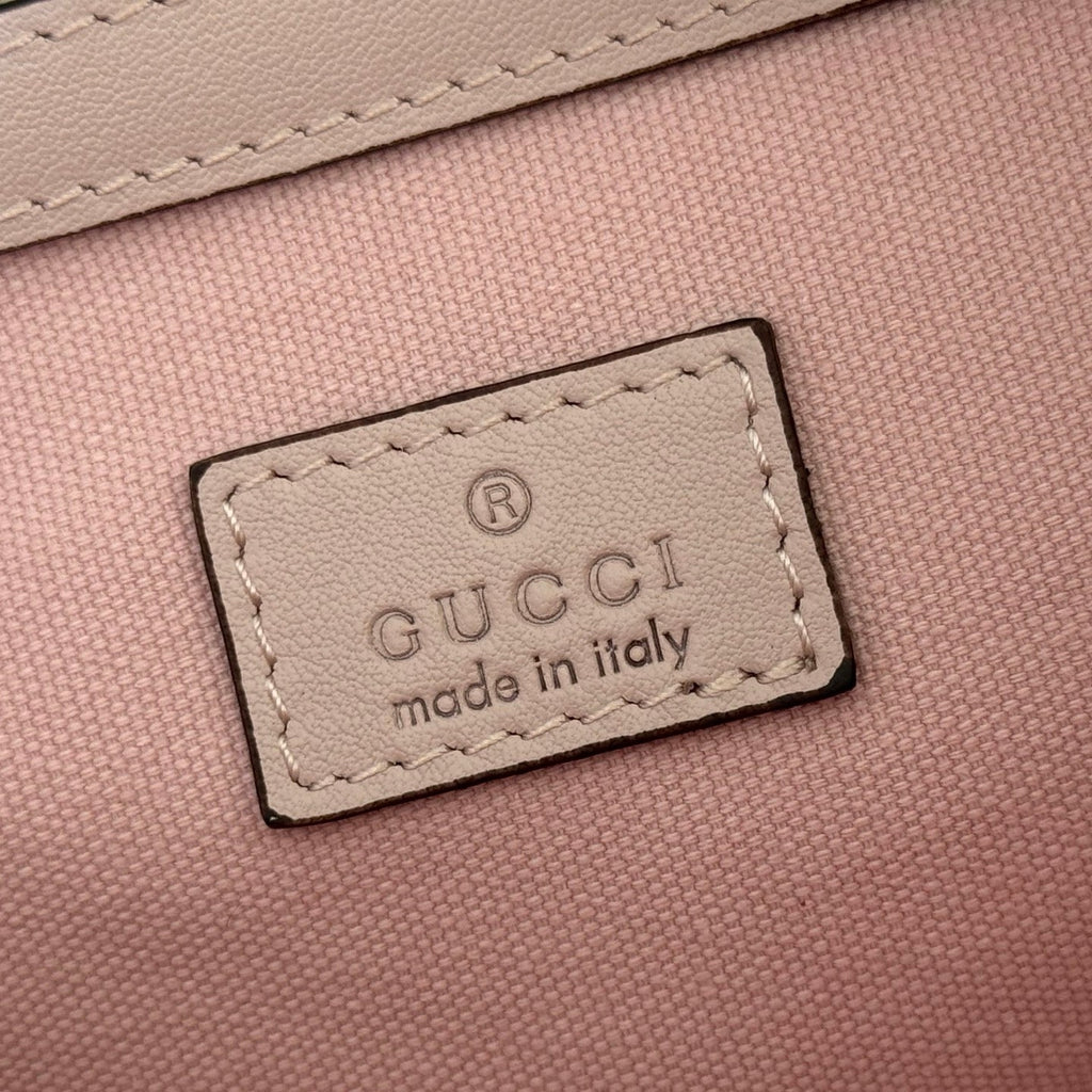 GUCCI 26S  EMBLEM BUCKET BAG 25 IN LIGHT PINK COATED FABRIC