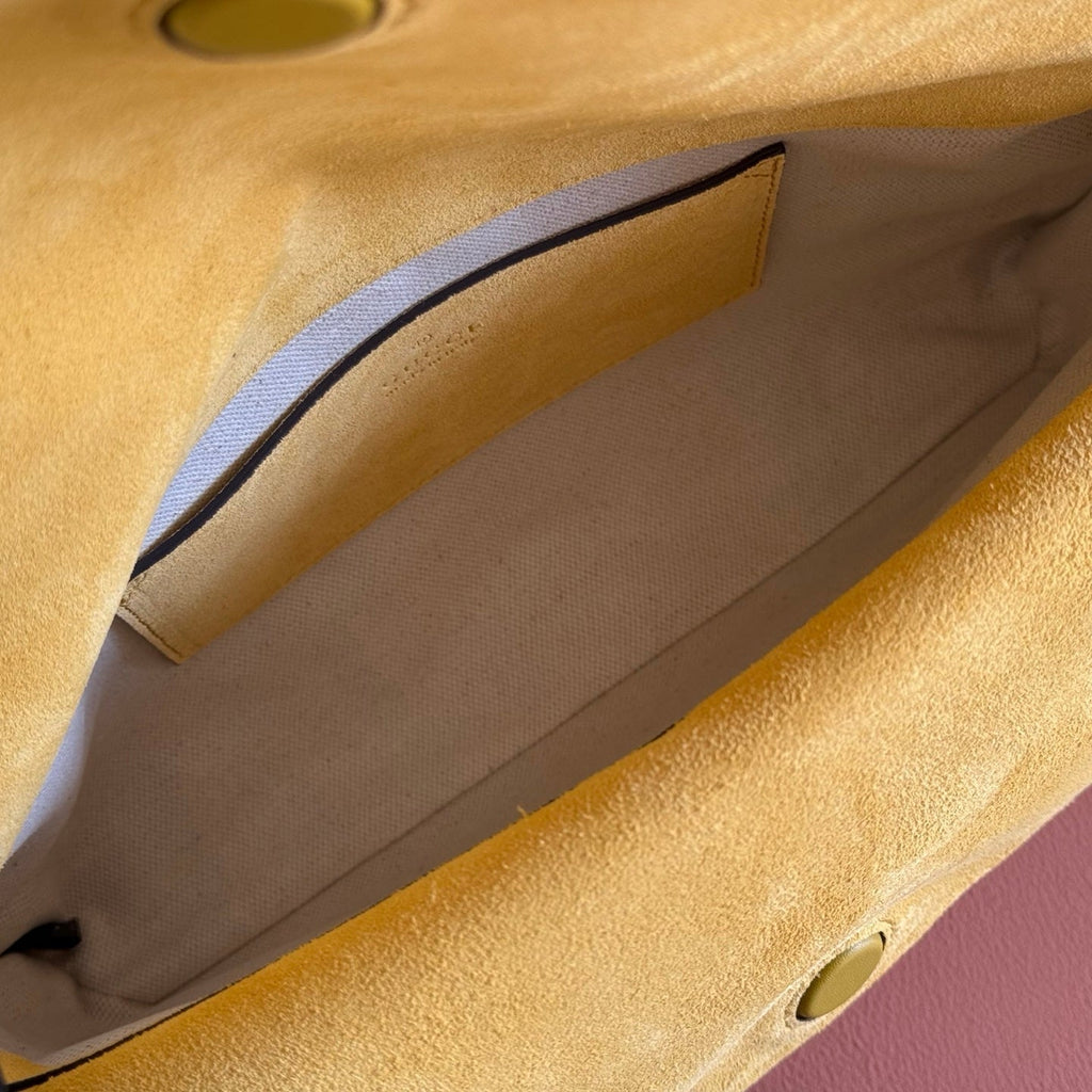 GUCCI 26S SHOULDER BAG 28 IN MUSTARD YELLOW EMBOSSED SUEDE